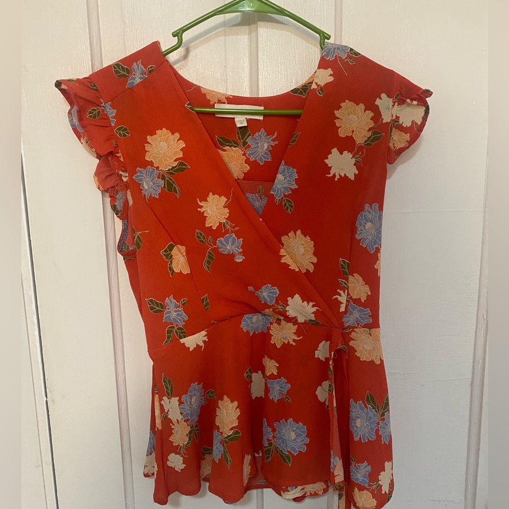 Orange floral blouse, size XL, gently worn